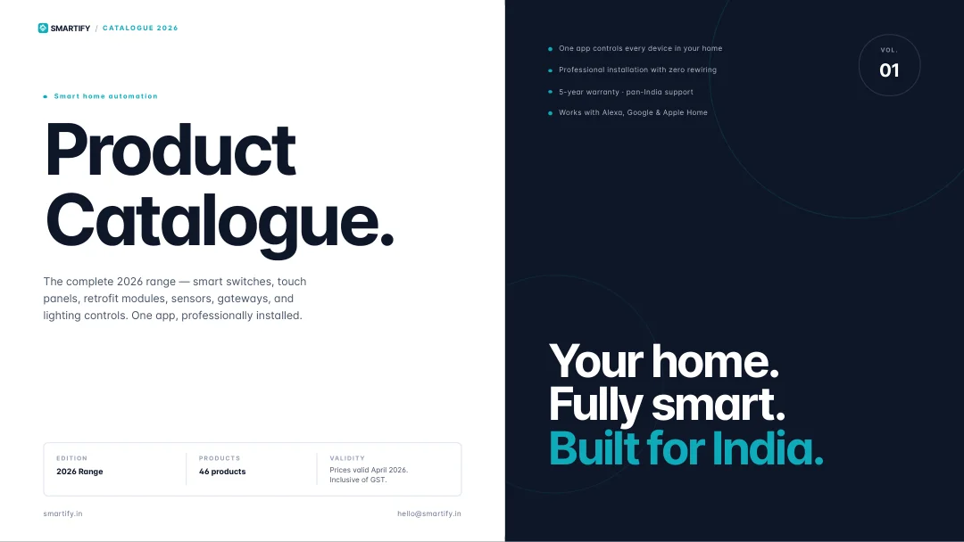 Smartify product catalogue cover: Your home. Fully smart. India.